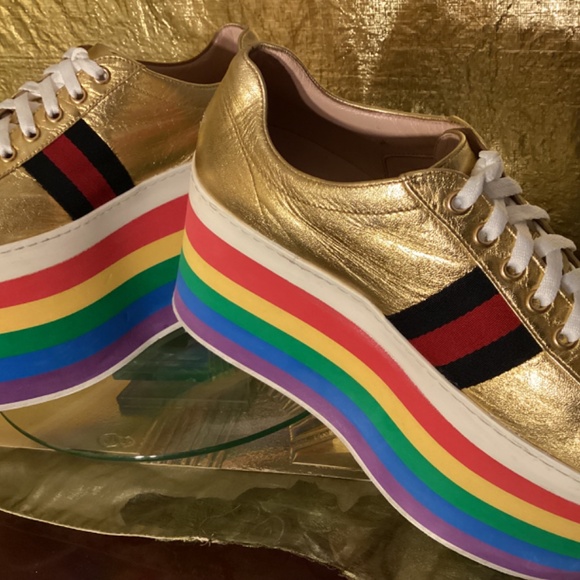 Gucci Alessandro Michele Peggy Rainbow good web platform sneakers - Picture 4 of 14